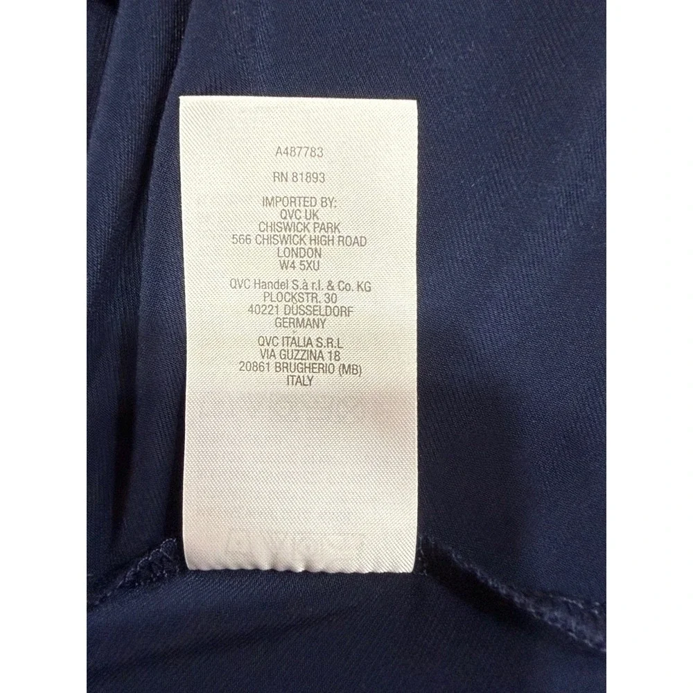 Susan Graver Liquid Knit Dress Womens Large Navy Blue Back Strap Pockets Modest